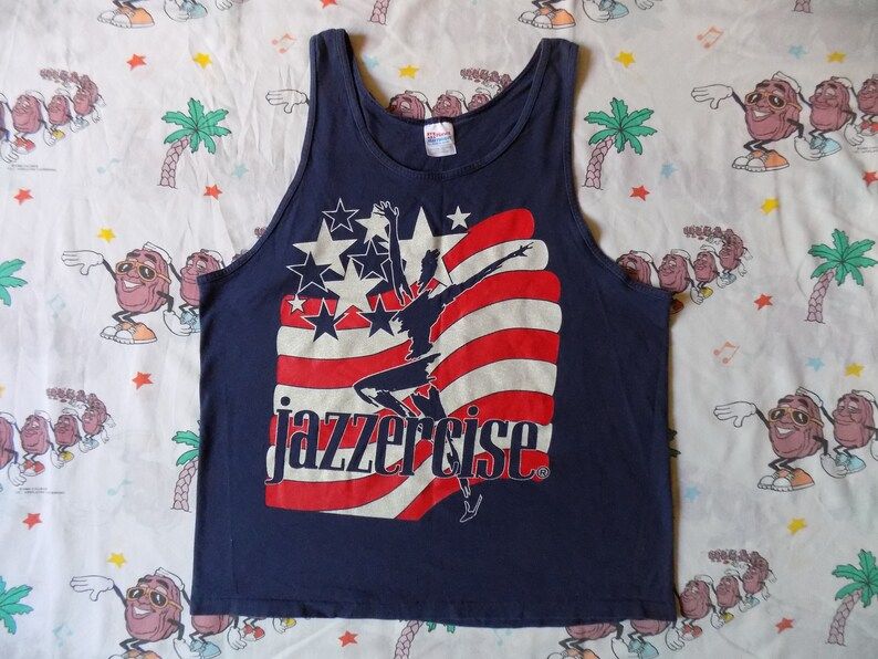 Vintage 90S Jazzercise Tank Top Huge Glittery Graphic