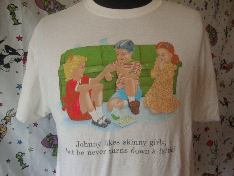 Vintage 90S Johhnny Likes Skinny Girls But He Never Turns Down A Fattie Weed Pot Smoking Funny Punk Rock Grunge Rap Hip Hop T Shirt