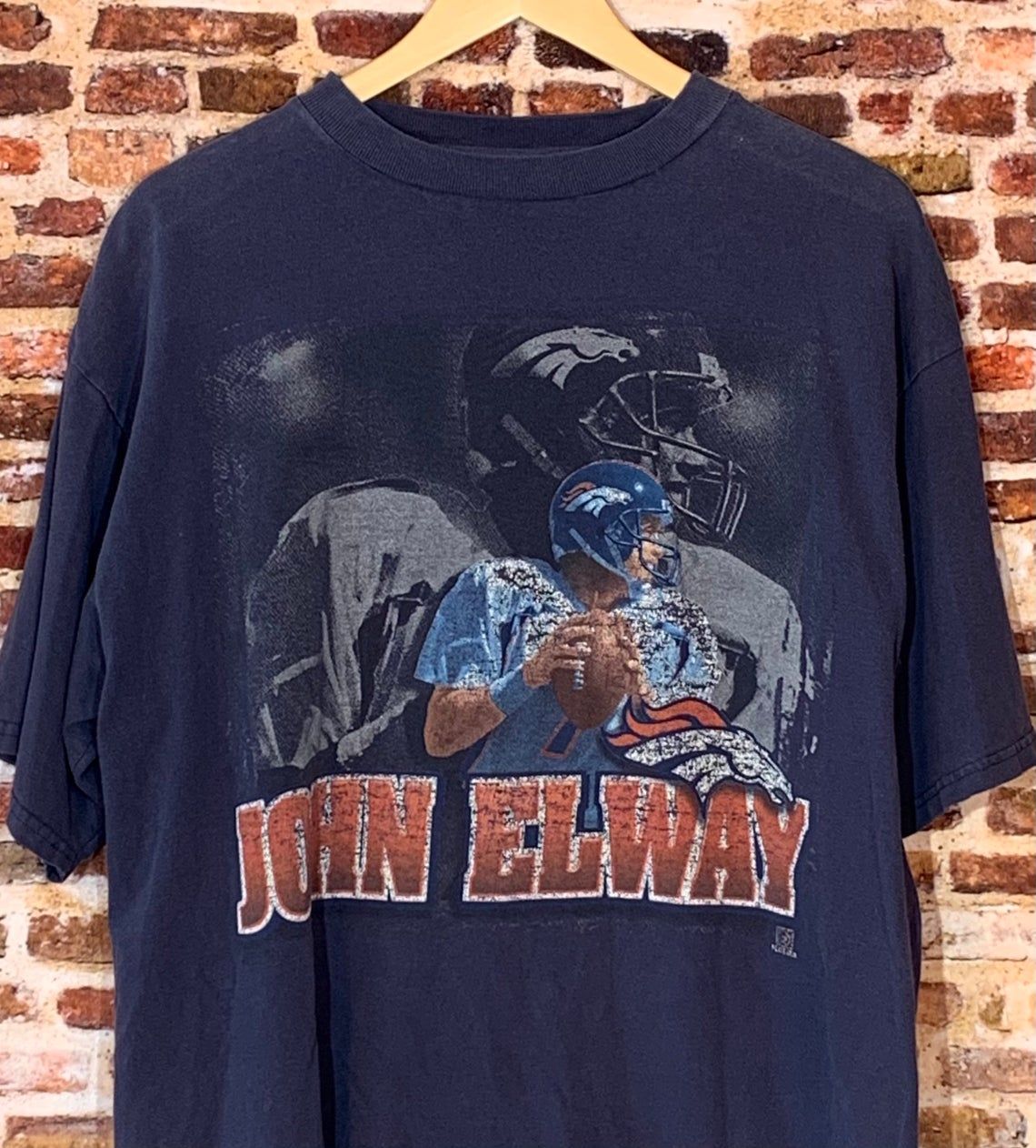 Vintage 90's John Elway Denver Broncos Men's Large "Rap Tee" Style Graphic Shirt