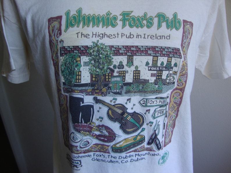 Vintage 90S Johnnie Foxs Pub Ireland Souvenir White T Shirt