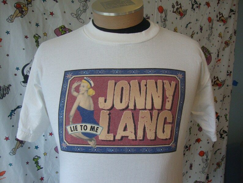 Vintage 90S Jonny Lang Lie To Me 1997 Sailor Girl Print Tour Dates Concert Tee Giant Tag White T Shirt