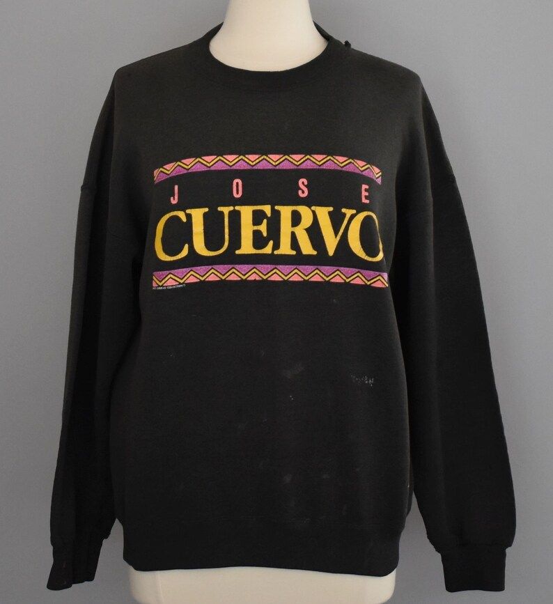 Vintage 90S Jose Cuervo Sweatshirt 1990S Distressed Jumper Skate Grunge Edium To Large