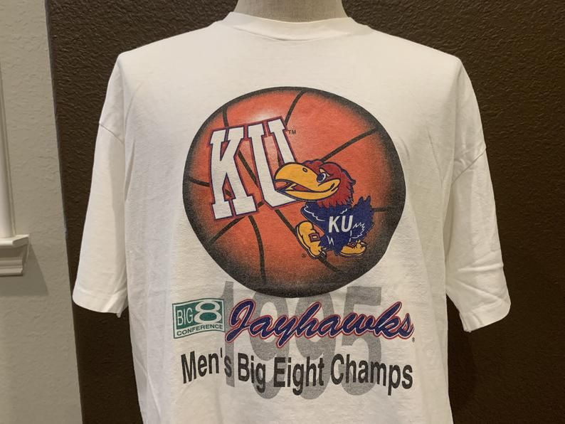 Vintage 90'S Kansas University Jayhawks Basketball Big 8 Champs Shirt