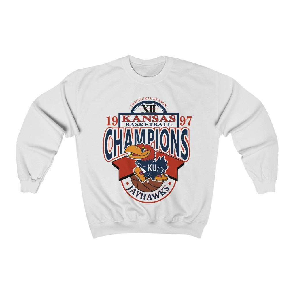 Vintage 90S Kansas University Jayhawks Basketball Champions 1997 Sweatshirt 211219