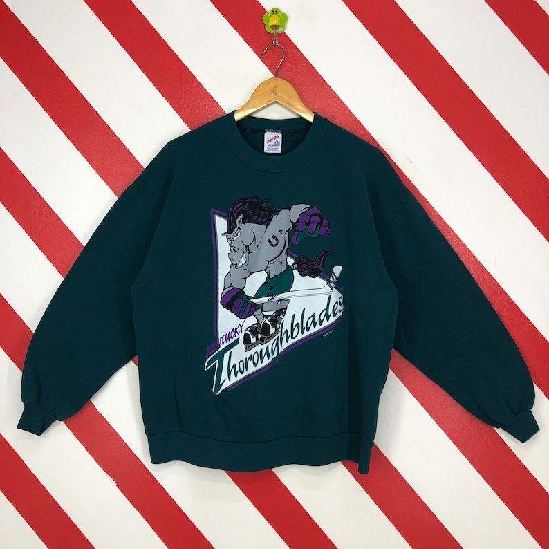 Vintage 90S Kentucky Thoroughblades Sweatshirt Kentucky Thoroughblades Crewneck Kentucky Sweater Sportswear Nhl Print Logo Green Large
