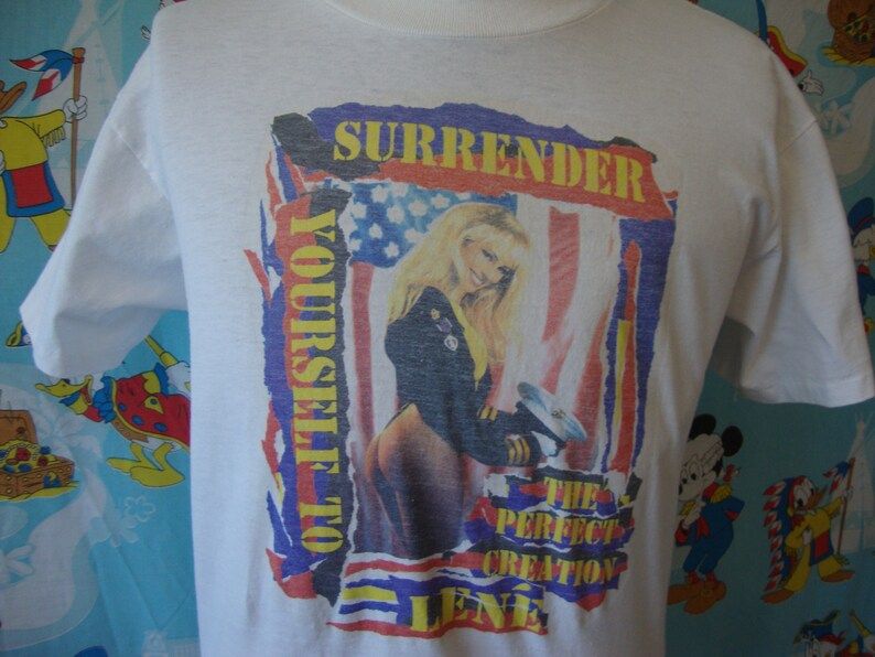 Vintage 90S Lene Hefner Surrender Yourself To The Perfect Creation Porno Movie Promo Stripper Porn Tee Adult Actress