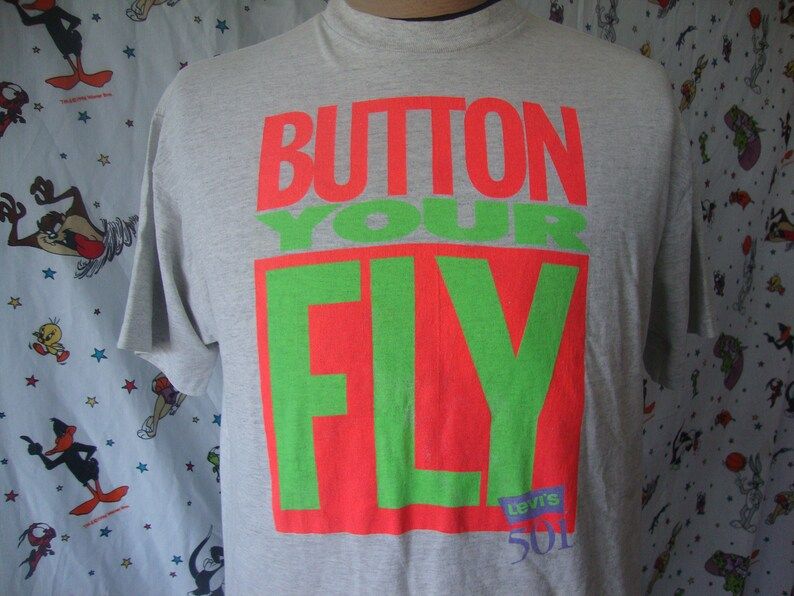 Vintage 90S Levis 501 Jeans Button Your Fly Gray And Neon T Shirt