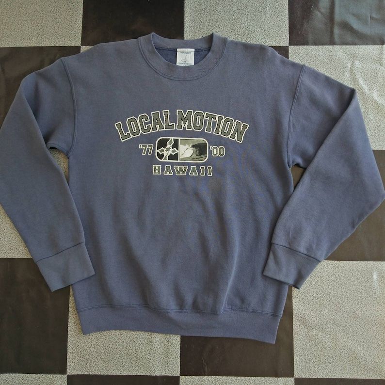 Vintage 90S Local Motion Hawaii Big Print Crewneck Pull Over Sweatshirt Blue Colour M Size Rare Item