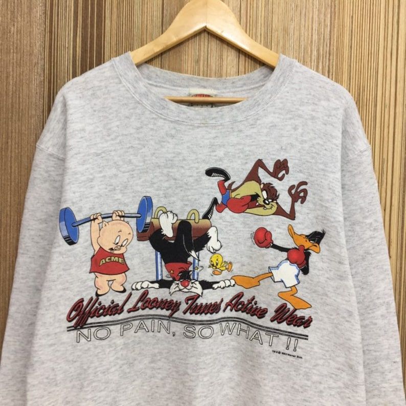 Vintage 90S Looney Tunes Character Crewneck Sweatshirt Big Logo Pullover
