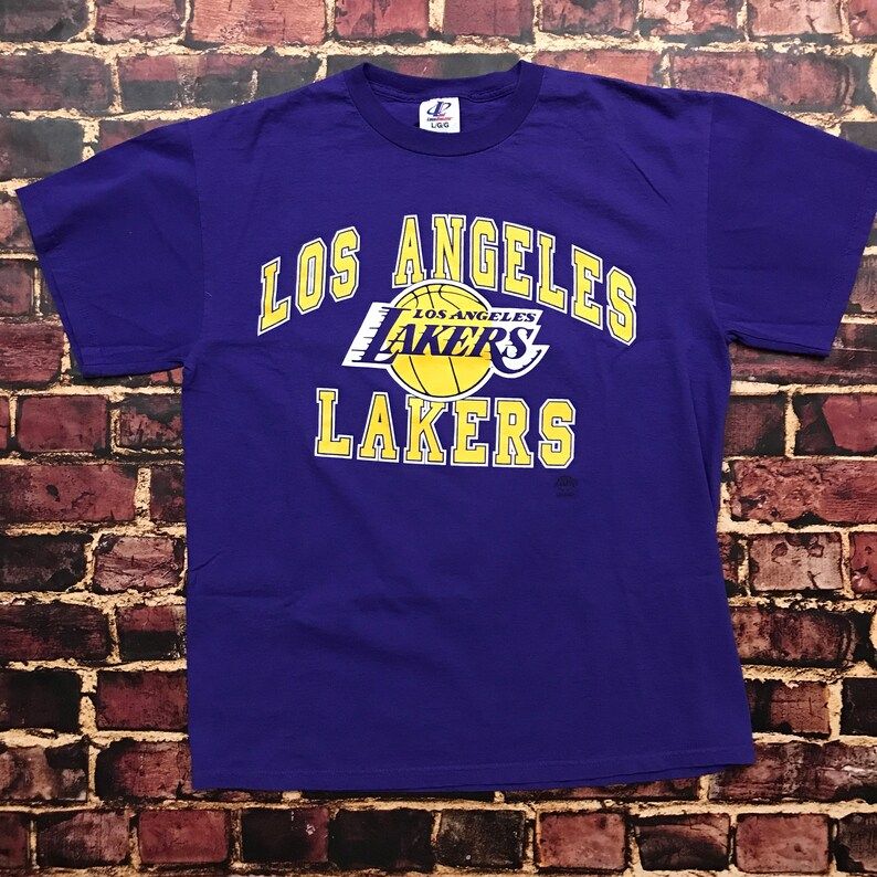 Vintage 90S Los Angeles Lakers Tee Shirt Mens L Large Logo Athletics Purple Yellow Gold T Shirt Nba Basketball 1990S Tee