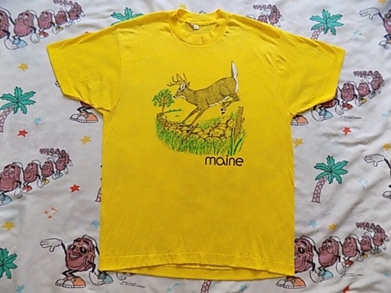 Vintage 90S Maine Nature Scene T Shirt Edium By Screen Stars Forest Scene Animal Print 1990