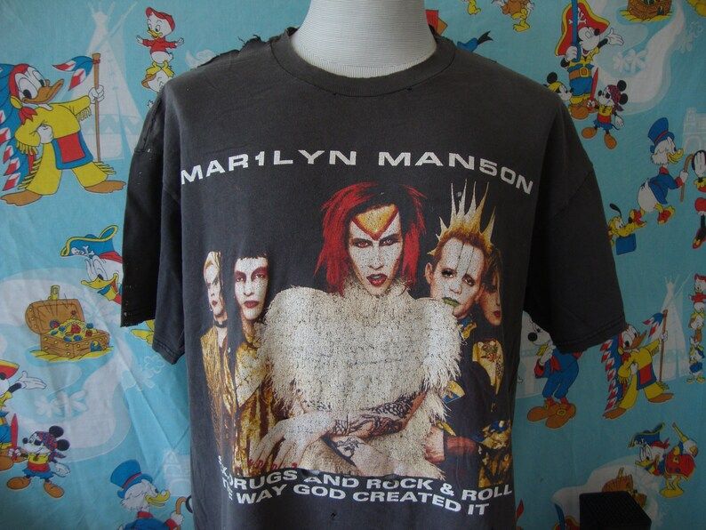 Vintage 90S Marilyn Manson 1999 Rock Is Dead Concert Tour Band Tee Black T Shirt