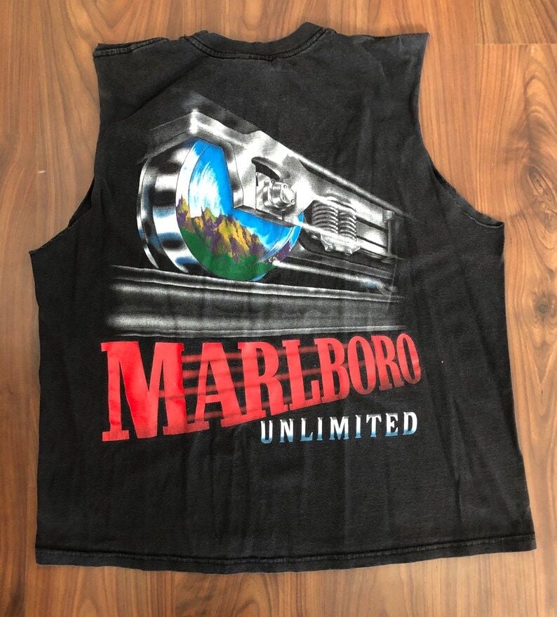 Vintage 90S Marlboro Unlimited Tank Tee Shirt With Sleeves Cut Off Adult Arge