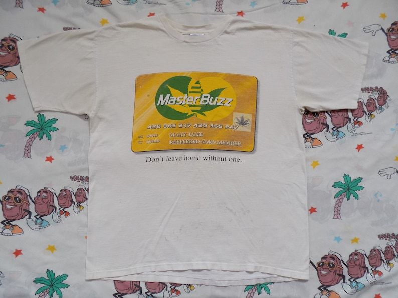 Vintage 90S Masterbuzz T Shirt Weed Stoner Spoof Thrashed