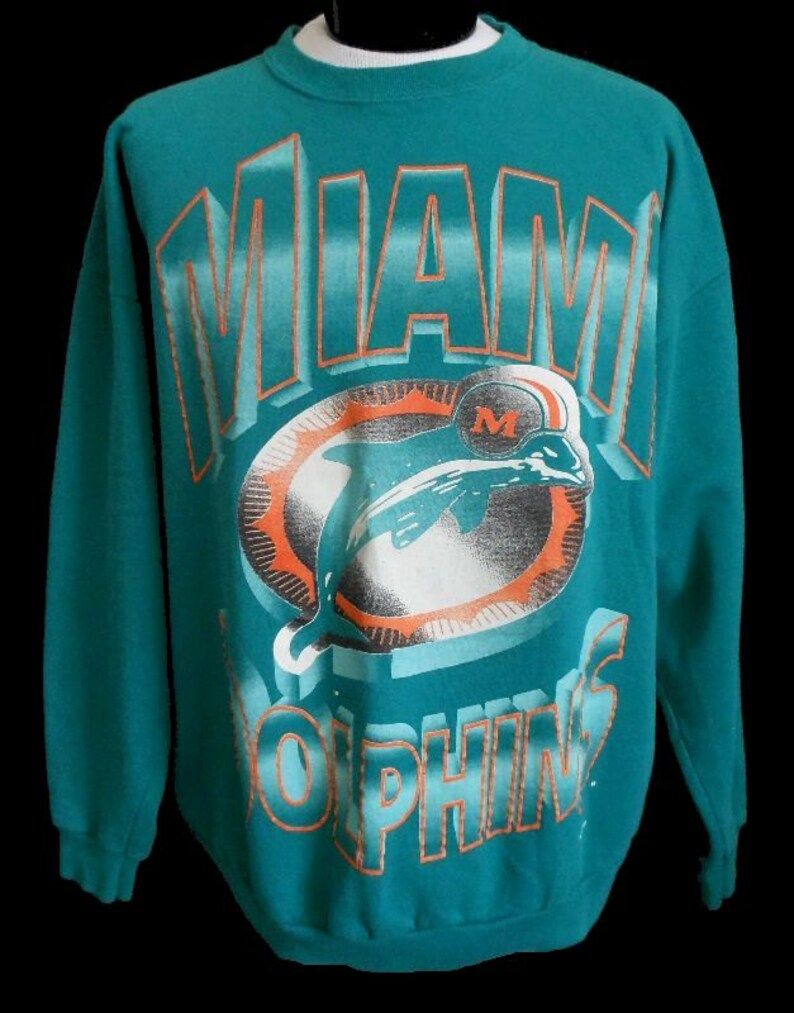 Vintage 90S Miami Dolphins Sweatshirt 1990S Throwback Florida Old Logo Crewneck Hip Hop Size Unisex Adult Xxl Xxl