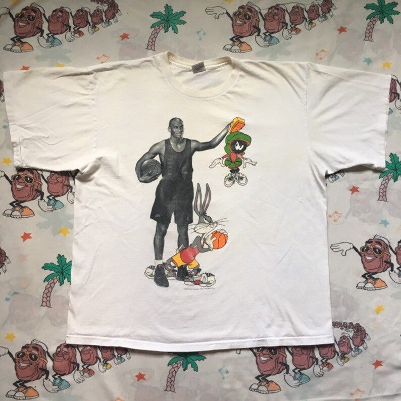 Vintage 90S Michael Jordan Looney Tunes Nike T Shirt 1993 Gray Tag Space Jam