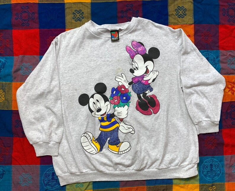 Vintage 90S Mickey And Minnie Mouse Crewneck Sweatshirt Made In Usa Arge