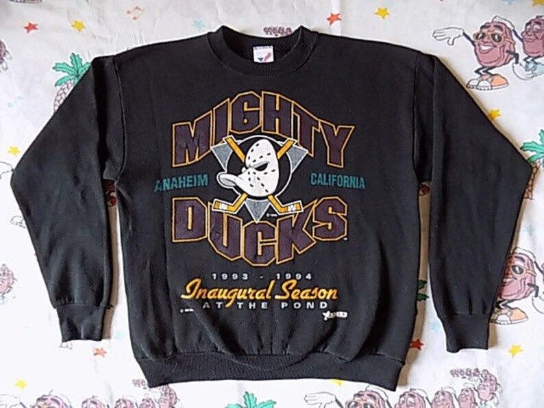 Vintage 90S Mighty Ducks Inaugural Season Pullover Sweatshirt Edium 1993 Nhl Anaheim