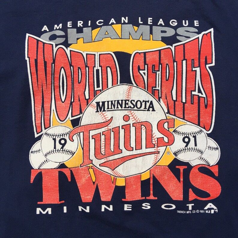 Vintage 90S Mlb Minnesota Twins 1991 91 World Series American League Champions Baseball Tee T Shirt