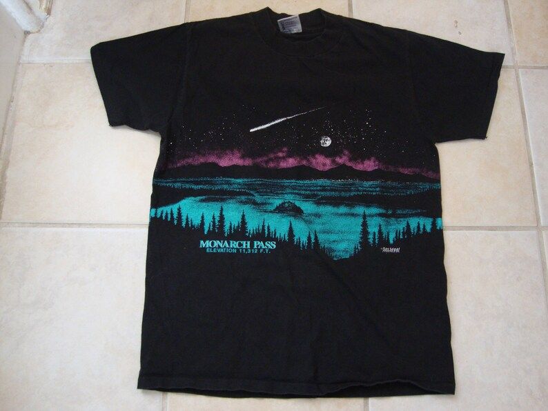Vintage 90S Monarch Pass Elevation San Segal Sportswear Black Tourist T Shirt