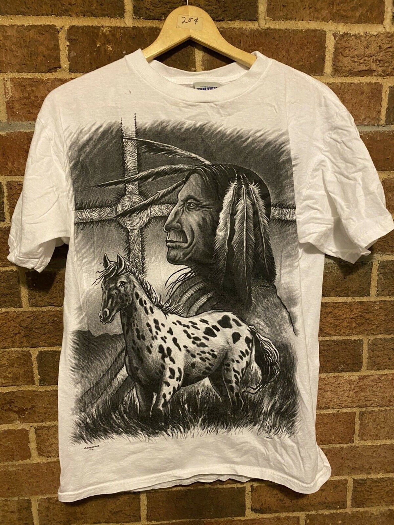 Vintage 90S Native American Chief T Shirt Two Sided Graphic
