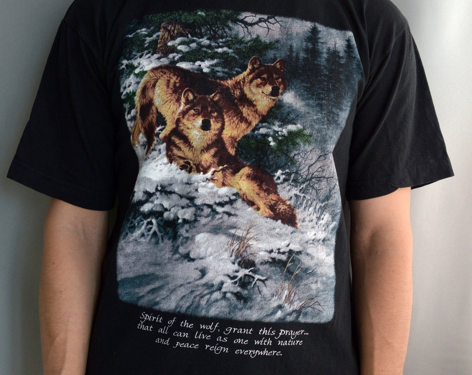 Vintage 90S Native American Prayer Wolfs T Shirt