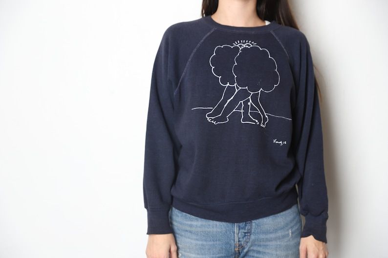 Vintage 90S Navy Blue Cloud Buddies Sweatshirt Slouchy Oversize Soft Top