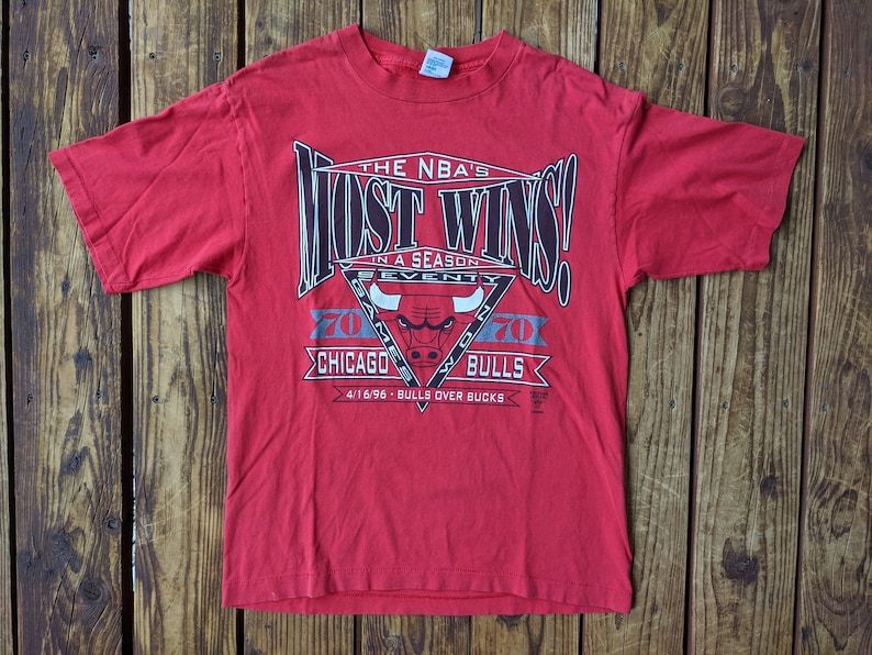 Vintage 90S Nba Chicago Bulls Most Wins Single Stitch Tee