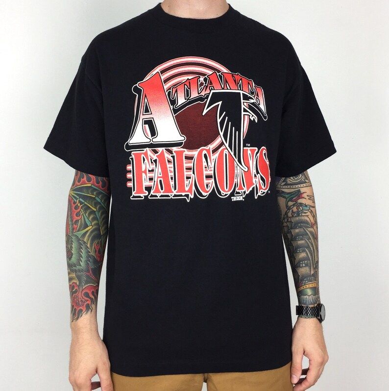 Vintage 90S Nfl Atlanta Falcons Trench Mfg Made In Usa Single Stitch Football Graphic Tee T Shirt