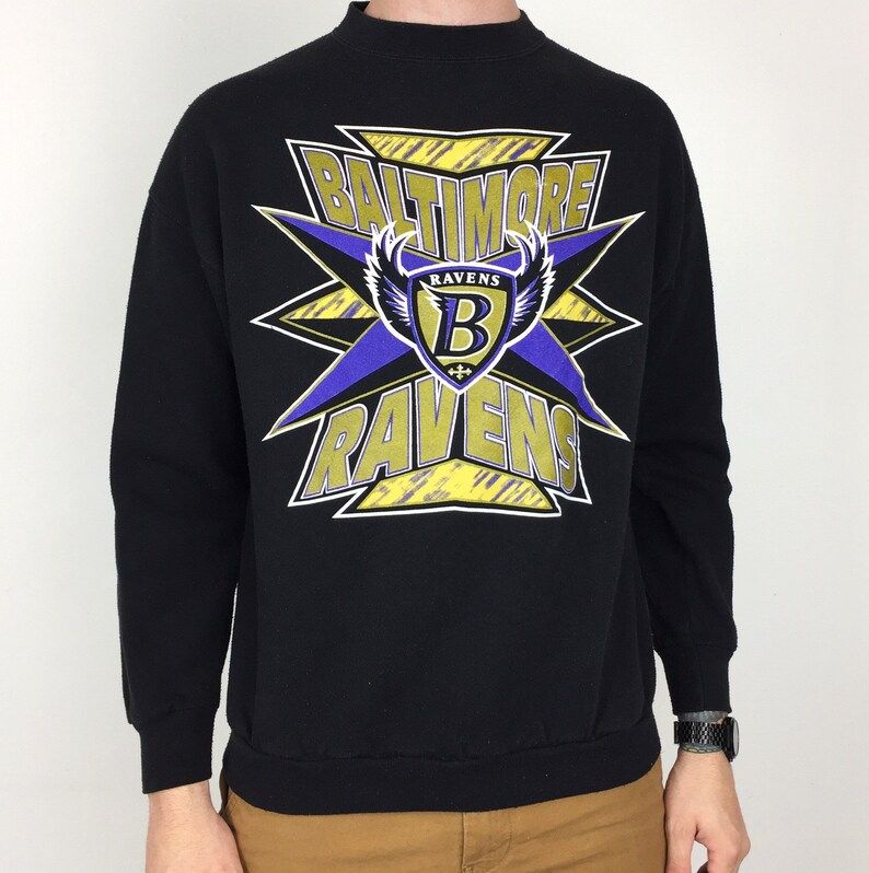 Vintage 90S Nfl Baltimore Ravens Logo 7 Pullover Crewneck Football Graphic Sweatshirt
