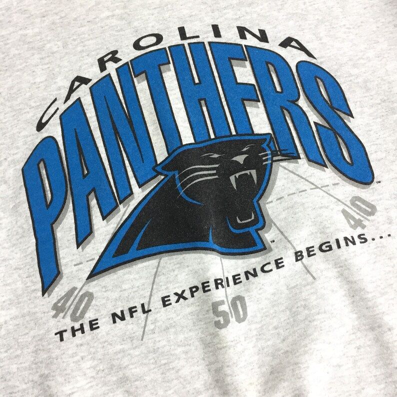 Vintage 90S Nfl Carolina Panthers Inaugural Season Heather Grey Pullover Crewneck Football Graphic Tee T Shirt