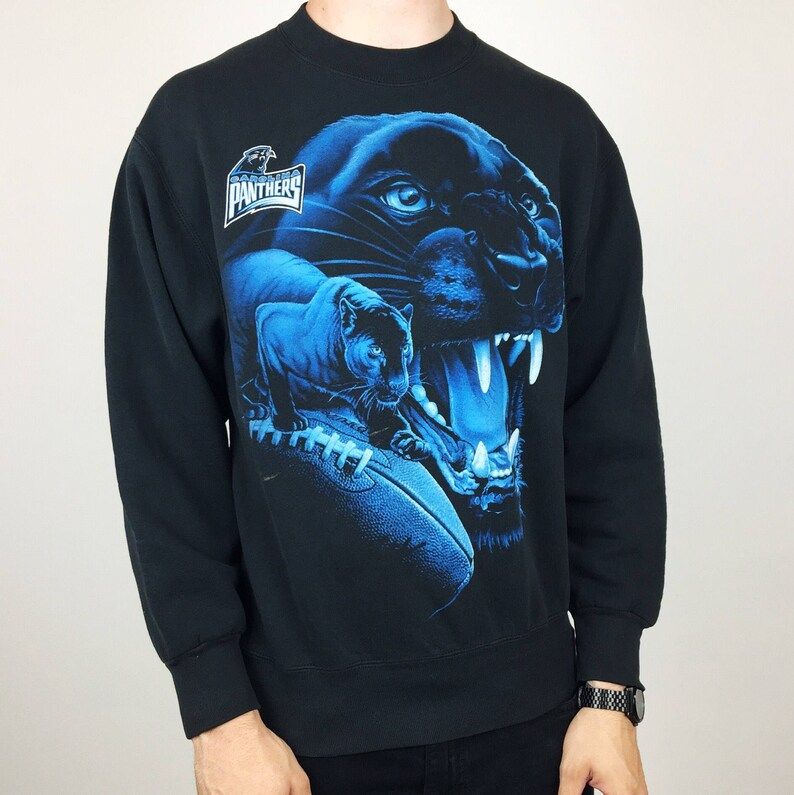 Vintage 90S Nfl Carolina Panthers Pro Player Graphic Crewneck Pullover Football Sweatshirt Sweater