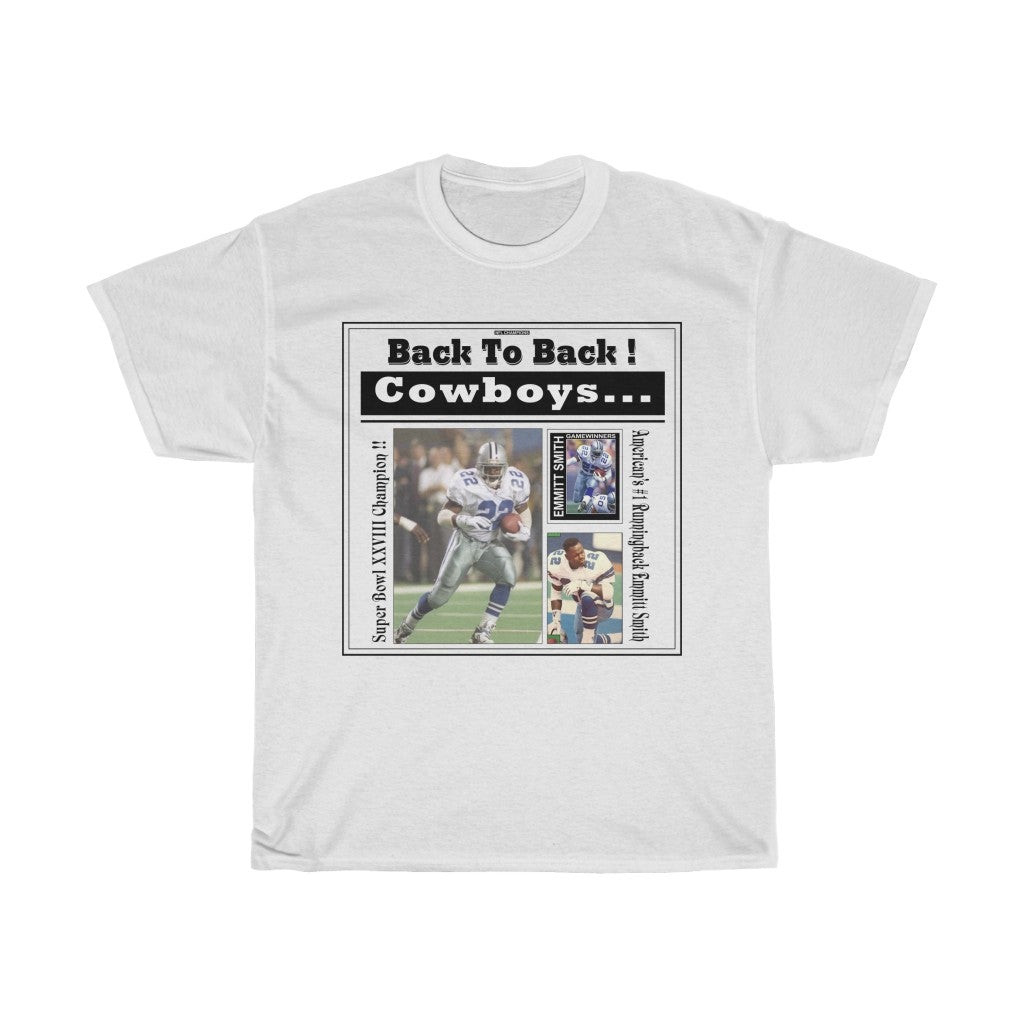 Vintage 90S Nfl Dallas Cow Football Back 2 Back Champions Emmitt Smith Unisex Heavy Cotton Tee 211110