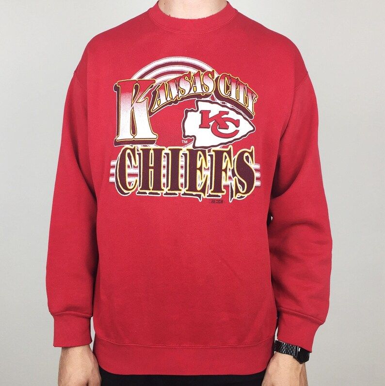 Vintage 90S Nfl Kansas City Chiefs Trench Pullover Graphic Football Crewneck Sweatshirt