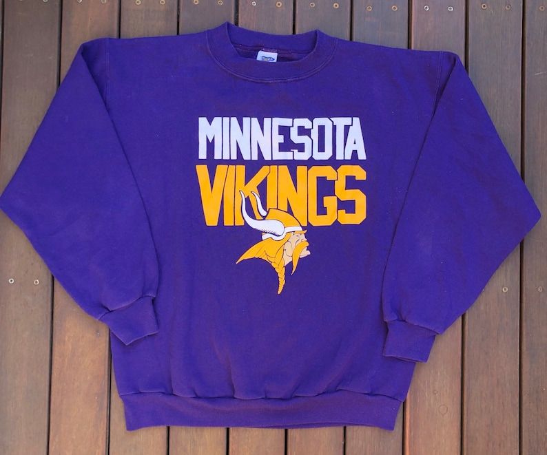 Vintage 90S Nfl Minnesota Vikings American Football Made In Usa Large Sweatshirt Retro Hip Hop Streetwear Nfl Vikings Sportswear Jumper