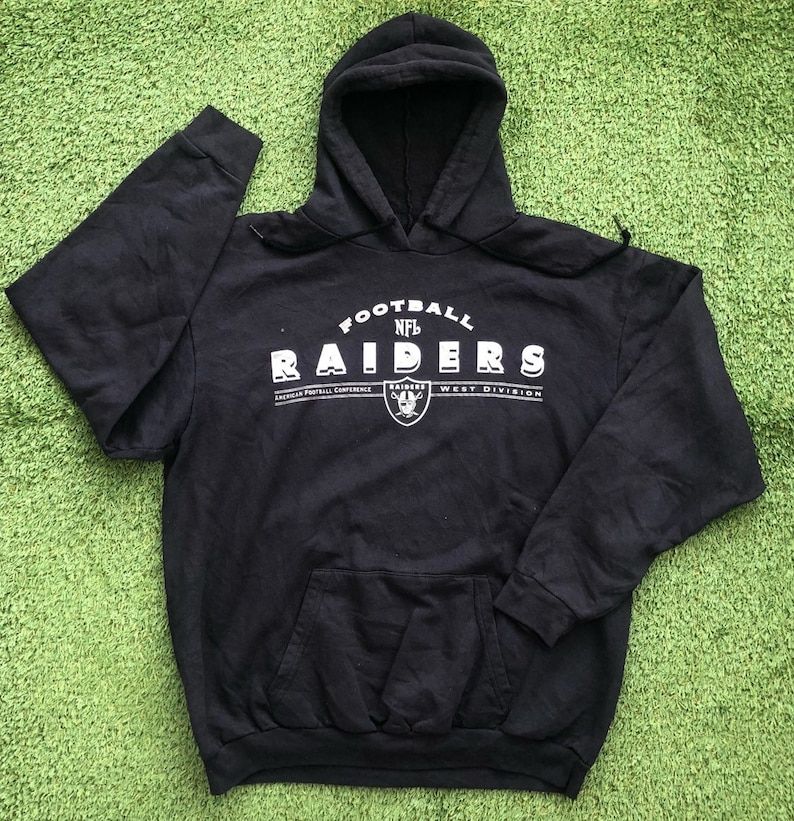 Vintage 90S Nfl Oakland Raiders American Football Large Box Logo Hooded Sweatshirt Retro Hip Hop Streetwear Nfl Sportswear Raiders Hoodie