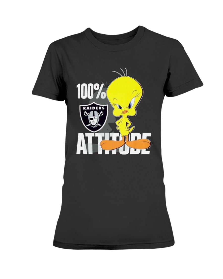 Vintage 90S Nfl Raiders Tweety Cartoon Big Logo Ladies T Shirt 210914