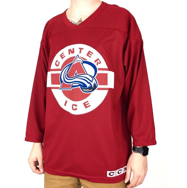 Vintage 90S Nhl Colorado Avalanche Center Ice Ccm Air Knit Mesh Made In Canada Hockey Jersey