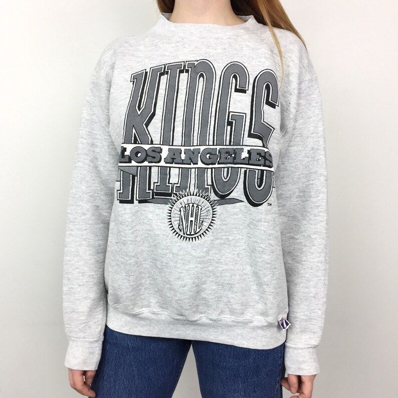 Vintage 90S Nhl La Los Angeles Kings Logo 7 Heather Grey Nwa Eazy E Ice Cube Pullover Crewneck Hockey Graphic Sweatshirt