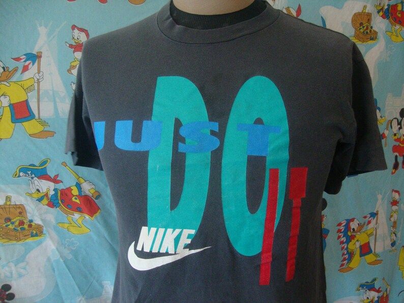 Vintage 90S Nike Gray Tag Made In Usa Just Do It Tee Black T Shirt Medium