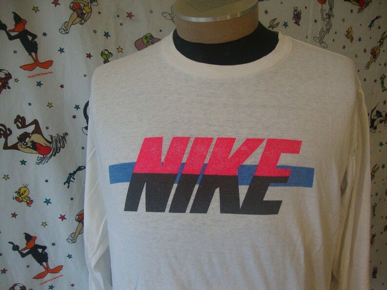 Vintage 90S Nike Gray Tag White Tee Long Sleeve T Shirt