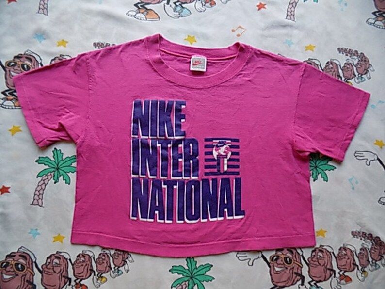 Vintage 90S Nike International Crop Top T Shirt Size S M Grey Tag Belly Shirt Usa Made
