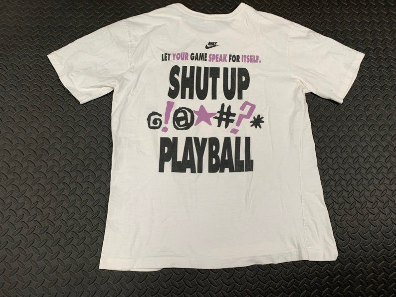 Vintage 90S Nike Player Development Program ??Shut Up Play Ball? Logo Grey Tag Shirt