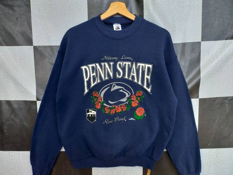 Vintage 90S Nittany Lion Penn State Rose Bowl Crewneck Sweatshirt Big Print Pullover Sweatshirt Dark Blue Colour L Size Rare Item
