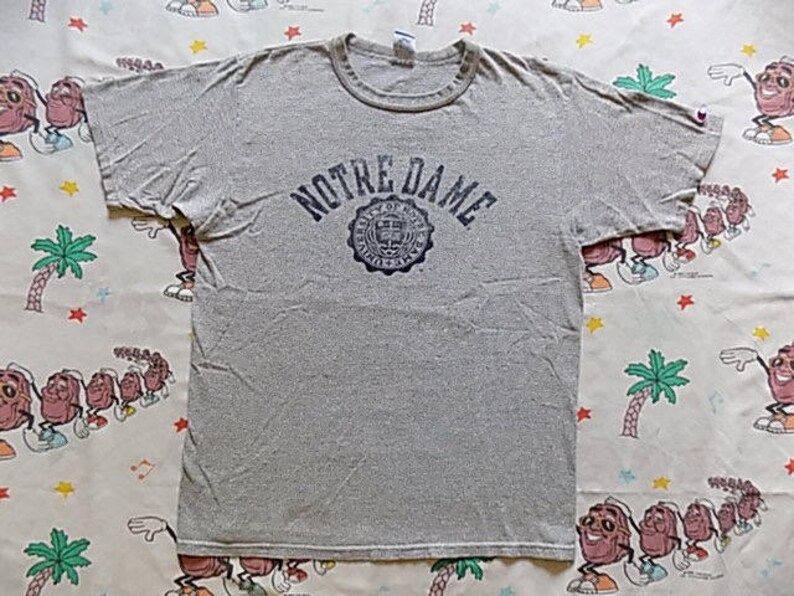Vintage 90S Notre Dame T Shirt Arge By Champion Gray Heather University