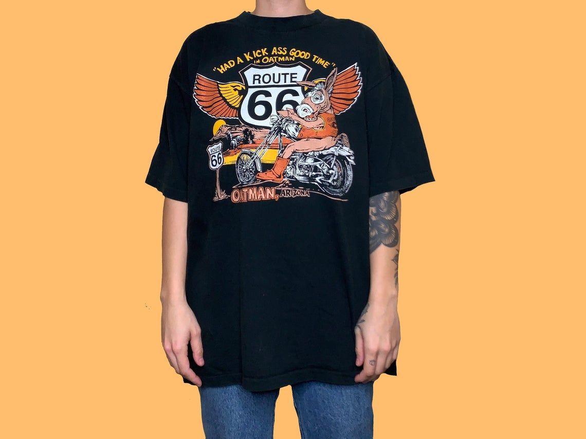 Vintage 90s Oatman, Arizona Route 66 Tourist Shirt VTG 1990s Single Stitch Motorcycle Shirt Donkey Animal shirt