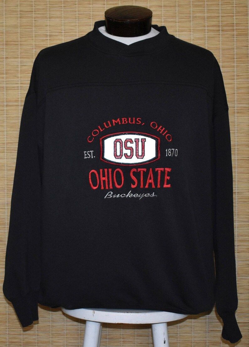 Vintage 90S Ohio State University Sweatshirt 1990S Osu Buckeyes Embroidered Crewneck Hip Hop