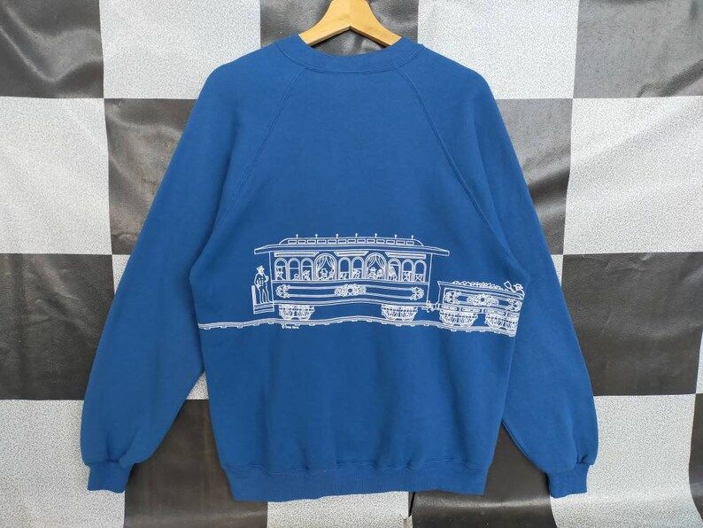 Vintage 90S Old Sacramento Big Print Crewneck Pullover Sweatshirt Blue Colour Xl Size Rare Item