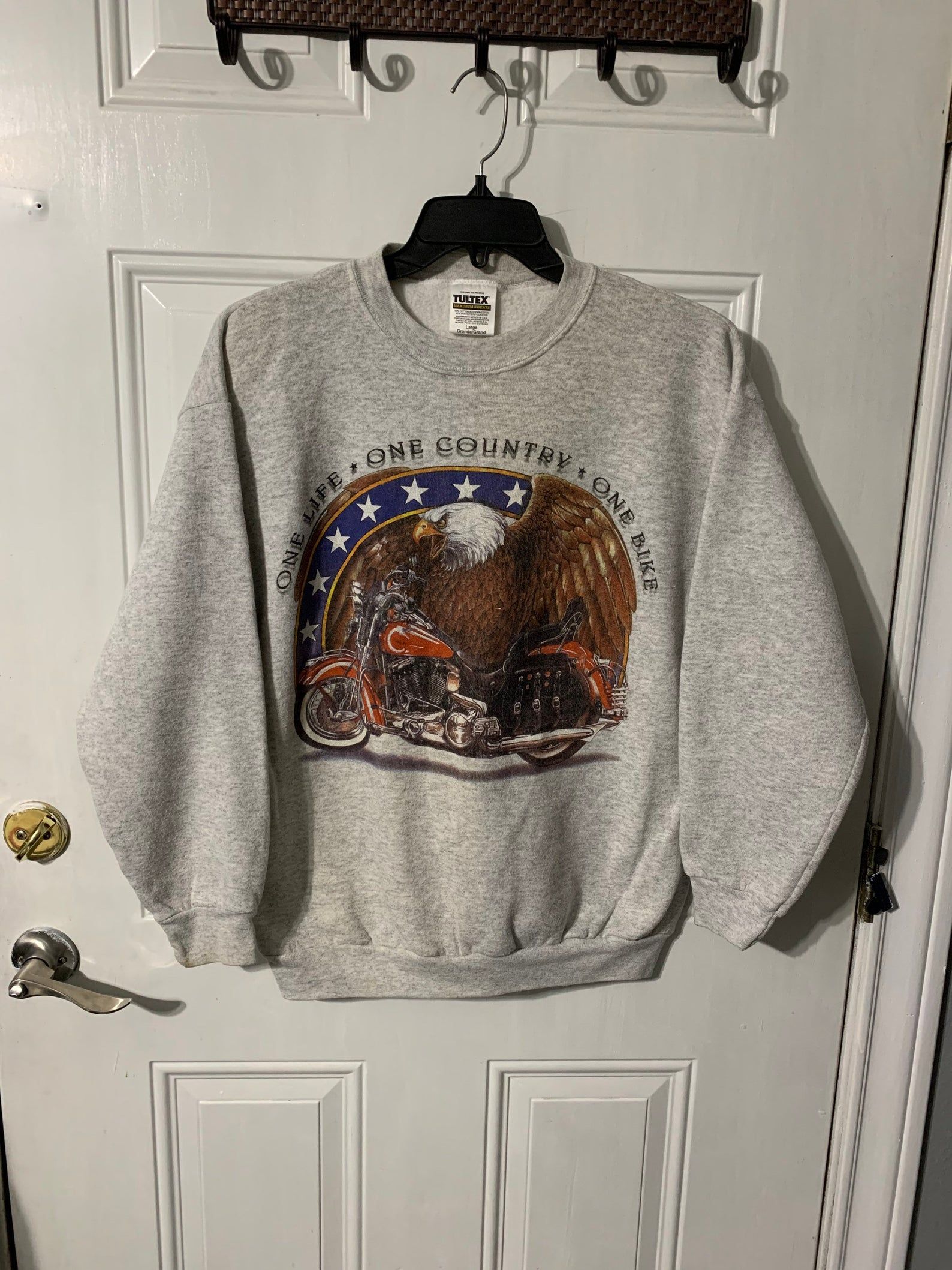 Vintage 90S One Life One Country One Bike Tultex Motorcycle Club Bald Eagle L