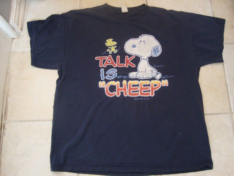 Vintage 90'S Peanuts Gang Snoopy And Woodstock Talk Is Cheep Shirt